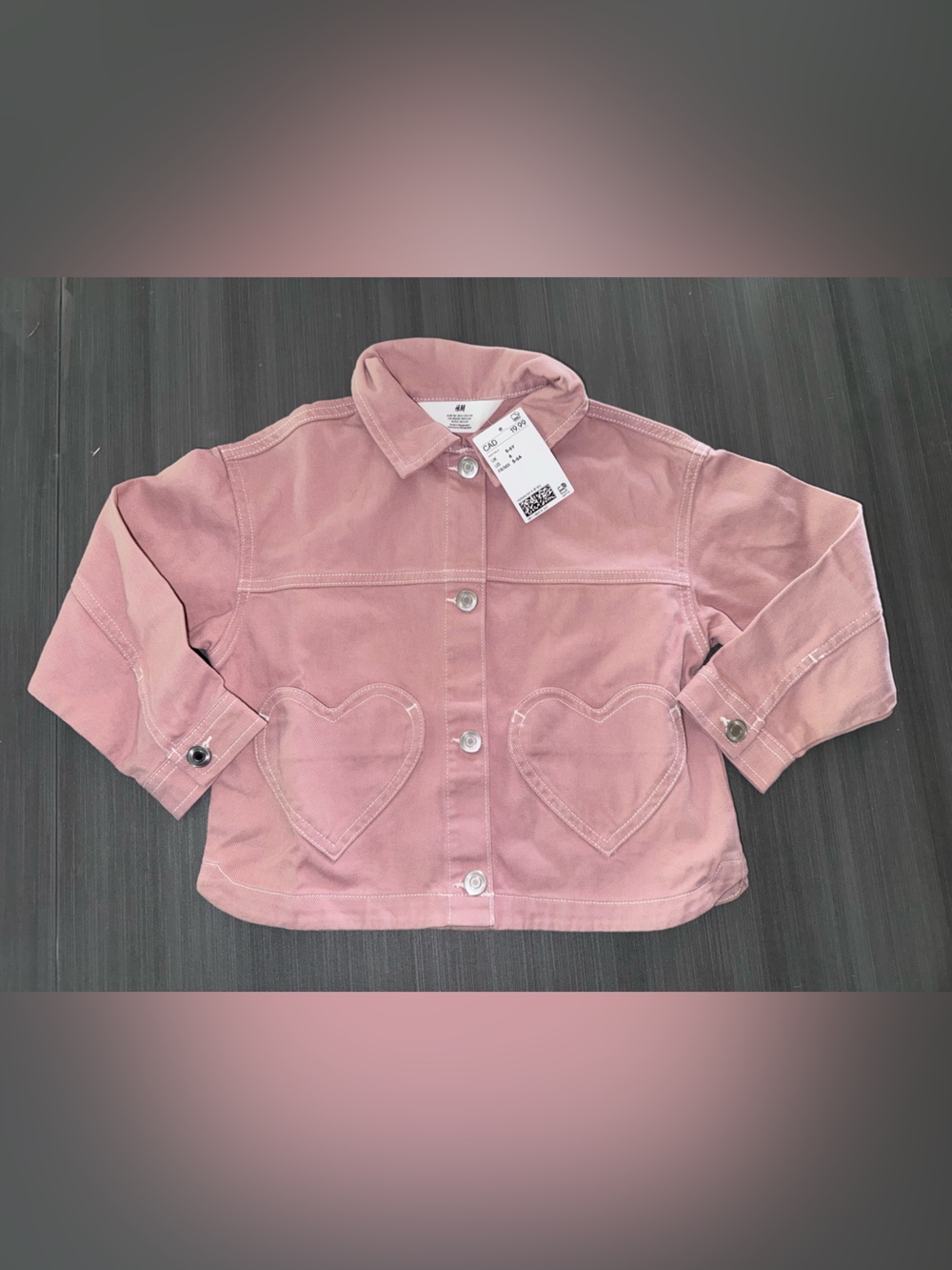 H&M Dusty Pink Kids Jean Jacket with Heart Pockets